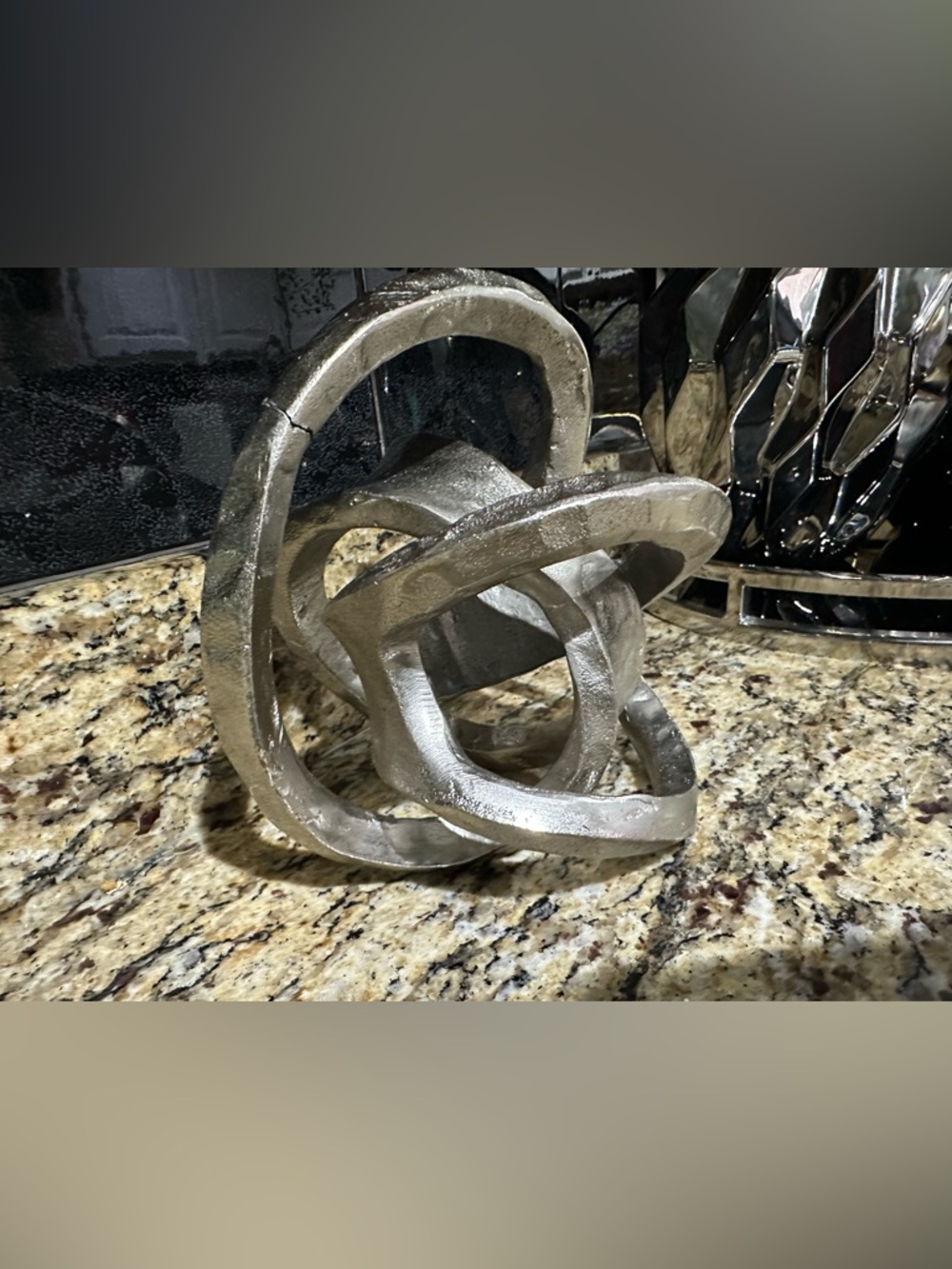 Modern Interlocking Metal Sculpture - Silver Decorative Accent
